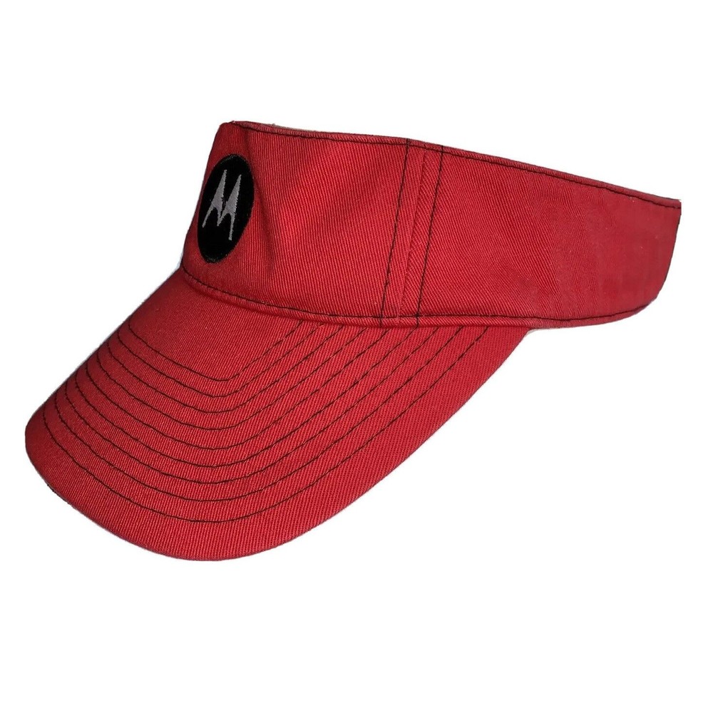 Vintage Golf Visor Hat Cap Adjustable Unisex Red Embroidered Motorola Logo